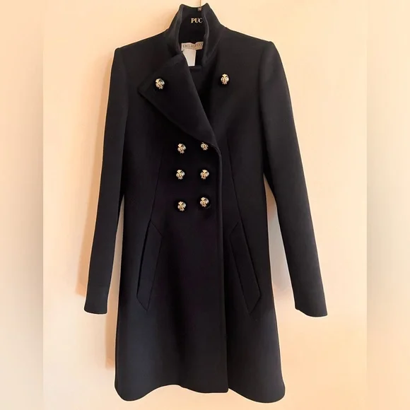 NWT Runway Emilio Pucci Wool Double Breasted Black Coat Italy Size 40 US 6 - Picture 2 of 15